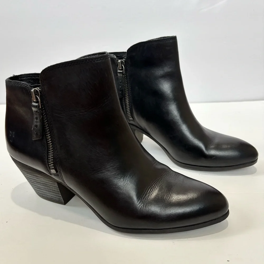 FRYE Judith Black Leather Double Zip Block Heel Pointed Toe Western Cowgirl Boot